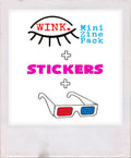 Wink mini zine pack with stickers and 3D glasses illustration by Unfolded Label